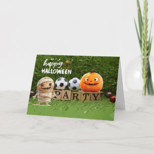 Tarjeta Fútbol Feliz Halloween con bolas