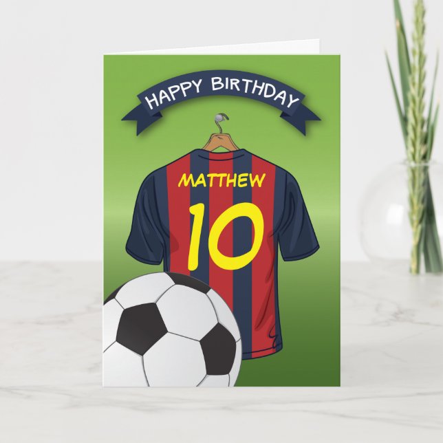 Tarjeta Fútbol Futbol Camisas Rojas y Azules Cumpleaños (Anverso)