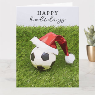 Tarjeta Fútbol Navidad fútbol sombrero de Santa Felices Fi