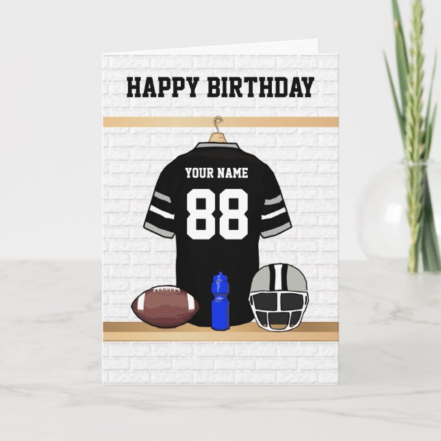 Tarjeta Fútbol negro y gris Jersey Feliz cumpleaños (Anverso)