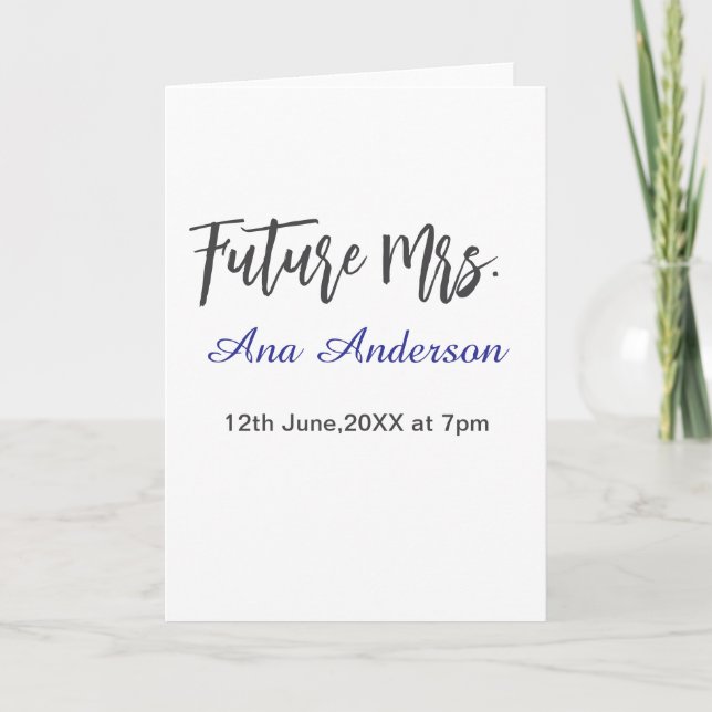 Tarjeta Future mrs surname bride to be purple gray name da (Anverso)