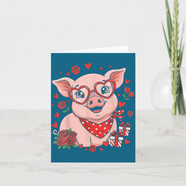 Tarjeta G Cute Farm Animal Sungles Heart Love Valentine  (Anverso)