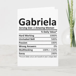 Tarjeta Gabriela Nutrición Nombre Personalizado Divertido 