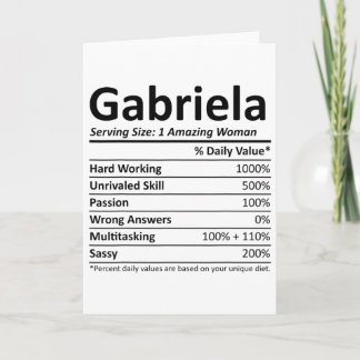 Tarjeta Gabriela Nutrición Nombre Personalizado Divertido 