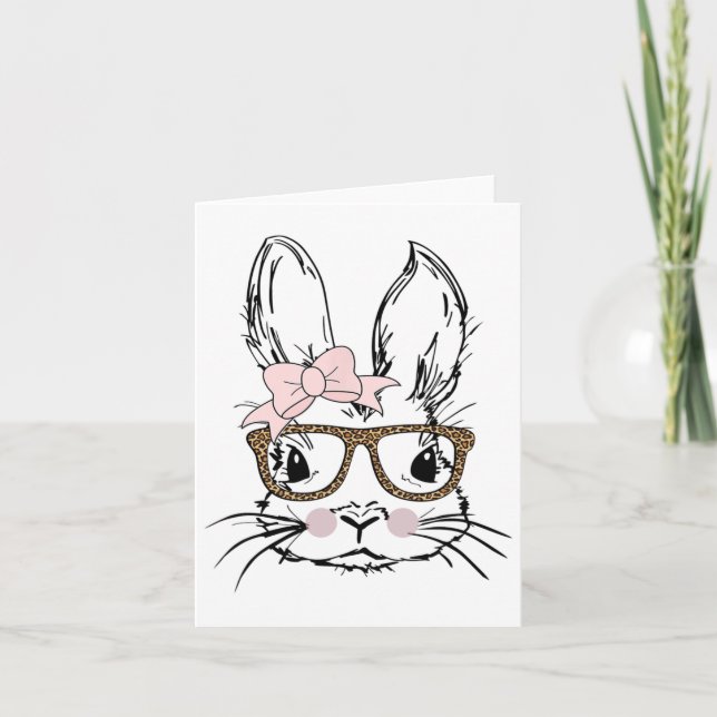 Tarjeta Gafas con estampado de leopardo y cara de conejito (Anverso)
