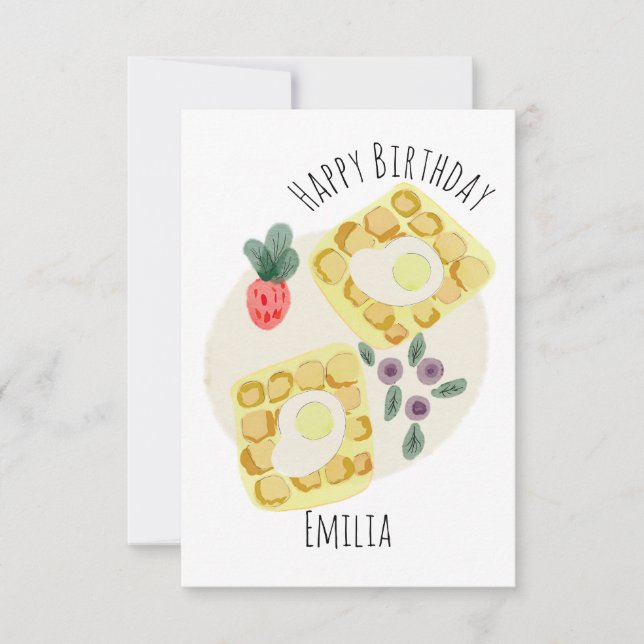 Tarjeta Gafas de cumpleaños con plato de frutas y waffles  (Anverso)