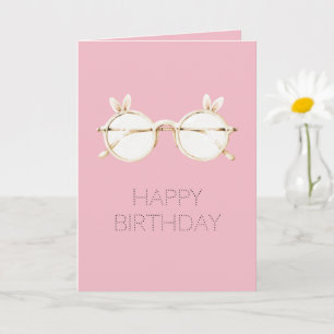 Tarjeta Gafas De Orejas De Conejo Blancas Rosadas Cumpleañ