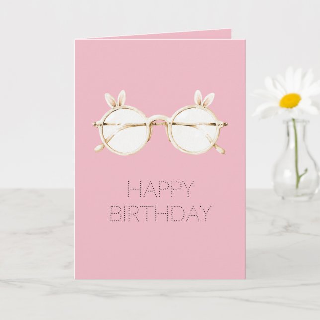 Tarjeta Gafas De Orejas De Conejo Blancas Rosadas Cumpleañ (Planta pequeña)