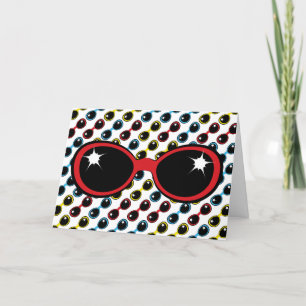Tarjeta Gafas de sol retro Rojo Azul Amarillo Buenos deseo