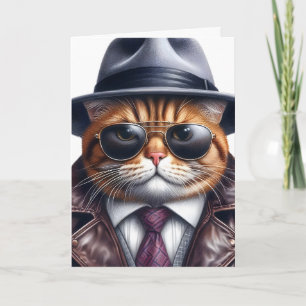 Tarjeta Gafas de sol sombrero chaqueta corbata traje gato