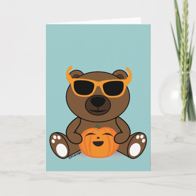 Tarjeta Gafas de sol y calabaza lindas frescas del oso de (Anverso)