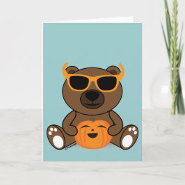 Tarjeta Gafas de sol y calabaza lindas frescas del oso de