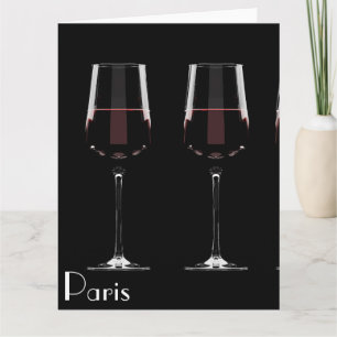 Tarjeta Gafas de vino con vino tinto en negro