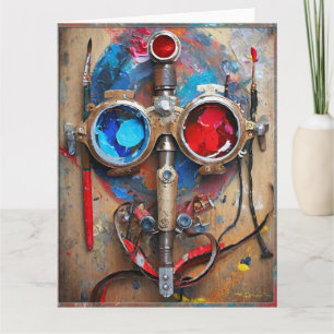 Tarjeta Gafas Steampunk Rojo Azul Grafiti