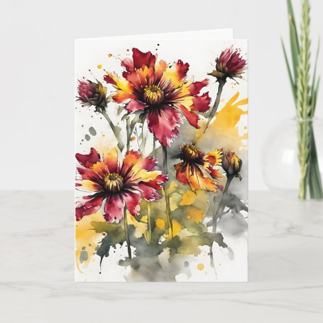Tarjeta Gaillardia - Flores de acuarela (Anverso)
