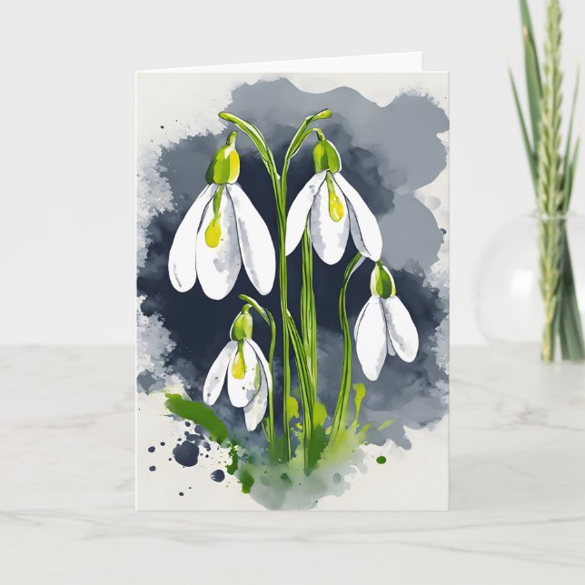 Tarjeta Galanthus - Flores de acuarela (Anverso)
