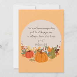 Tarjeta Gálatas 6:9 Cosecha Otoño Caída Agradecido Calabaz