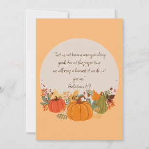 Tarjeta Gálatas 6:9 Cosecha Otoño Caída Agradecido Calabaz
