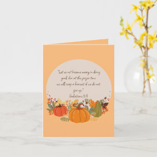 Tarjeta Gálatas 6:9 Cosecha Otoño Caída Agradecido Calabaz