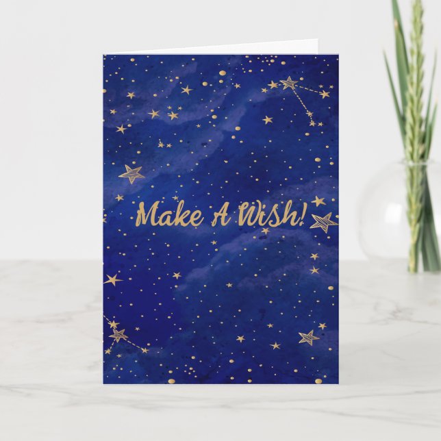 Tarjeta Galaxia Azul Con Estrellas De Oro Hacer Una Tarjet (Anverso)