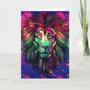 Tarjeta Galaxia Hipster del León Arcoiris