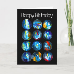 Tarjeta Galaxia nebulosa del planeta azul acuarela