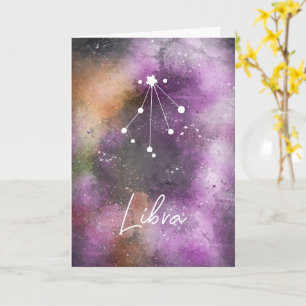 Tarjeta Galaxia púrpura de Libra Constellation Zodiac