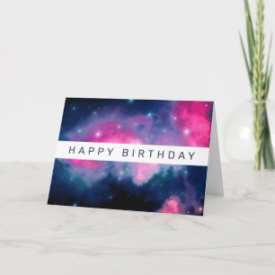Tarjeta Galaxia rosa y azul y resumen de estrellas