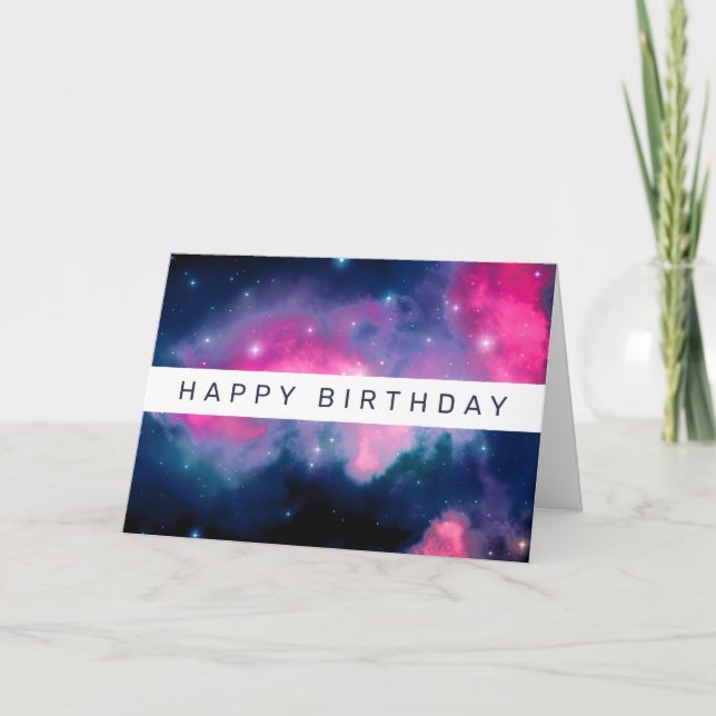 Tarjeta Galaxia rosa y azul y resumen de estrellas (Anverso)