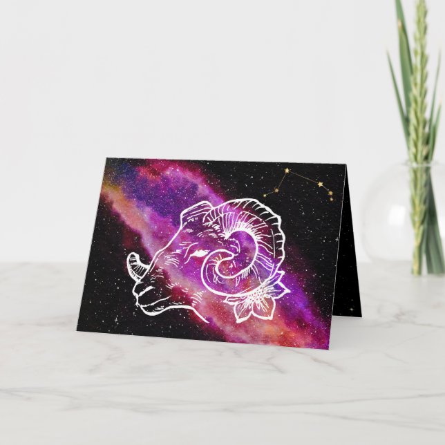 Tarjeta Galaxy Aries Constellation Zodiac Rótulo Cumpleaño (Anverso)
