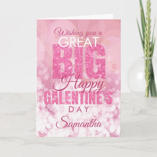 Tarjeta Galentines Day Bestie Purpurina rosa Valentines (Anverso)