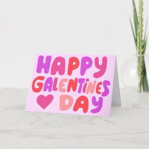 Tarjeta Galentines Day Bubble Letters Pink Curvy Retro