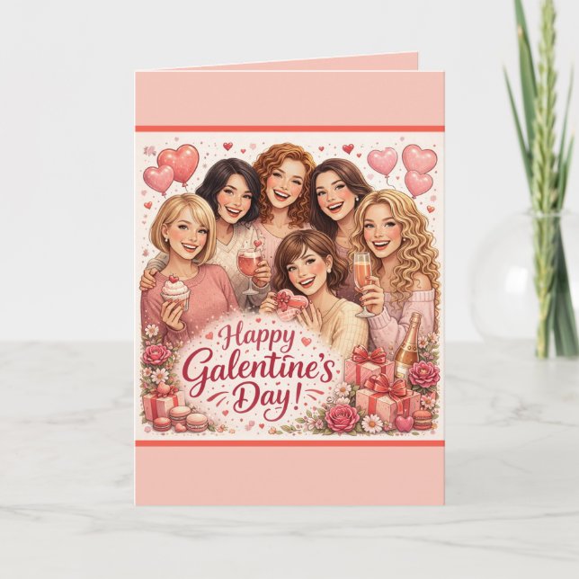Tarjeta Galentine's Day Greeting Card, Six Girlfriends (Anverso)