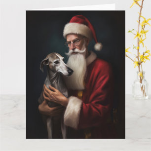 Tarjeta Galgo con Papá Noel Navideño Festivo