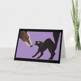 Tarjeta Galgo de Halloween con gato negro enojado