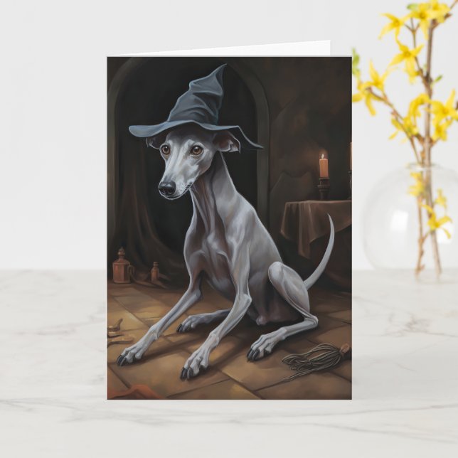 Tarjeta Galgo Italiano Calabazas de Halloween Aterradoras (flor amarilla)