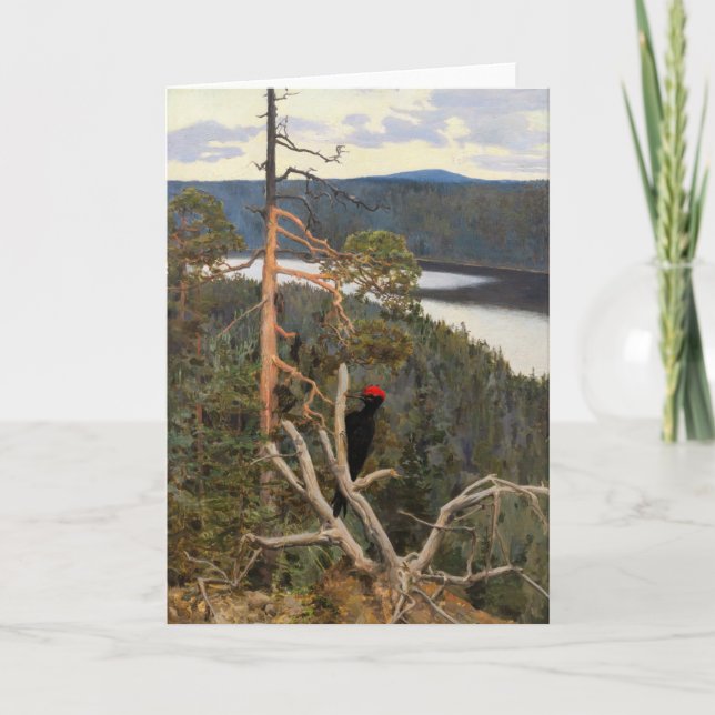 Tarjeta Gallen-Kallela - Grandioso pájaro carpintero negro (Anverso)