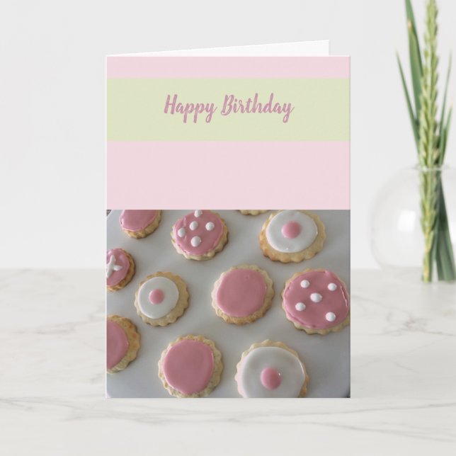 Tarjeta Galletas blancas y rosadas de cumpleaños (Anverso)