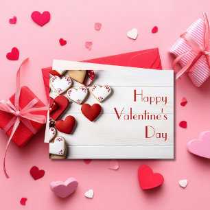 Tarjeta Galletas con forma de corazón en suelo de madera D