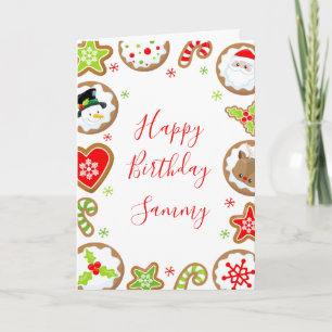 Tarjeta Galletas de Navidad Rojas y Verdes Feliz Cumpleaño