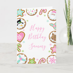 Tarjeta Galletas de Navidad Rosa y Verde Feliz Cumpleaños