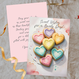 Tarjeta Galletas en Forma de Corazón con Dulces Deseos