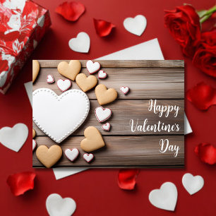 Tarjeta Galletas en forma de corazón en suelo de madera Sa