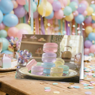 Tarjeta Galletas Macarón de Vidrio Pastel Feliz Cumpleañ