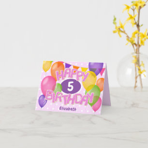 Tarjeta galletas rosadas de cumpleaños felices con globos