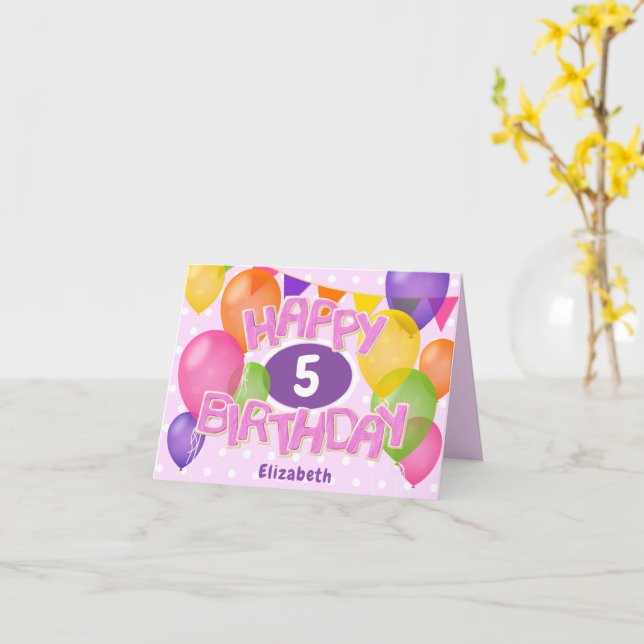 Tarjeta galletas rosadas de cumpleaños felices con globos (flor amarilla)