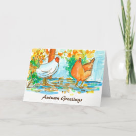 Tarjeta Gallina acuarela Hens Saludos otoñales