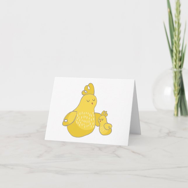 Tarjeta Gallina de dibujos animados con pollito en blanco (Anverso)
