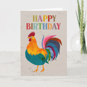 Tarjeta Gallo Colorido de Cumpleaños