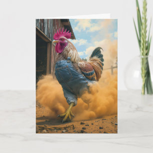 Tarjeta Gallo de granja de cumpleaños levantando polvo